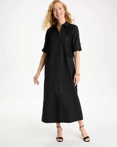 Embellished Linen-Cotton Shirtdress
