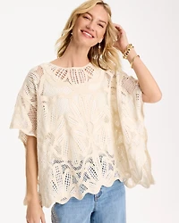 Woven Cotton-Blend Crochet Lace Poncho