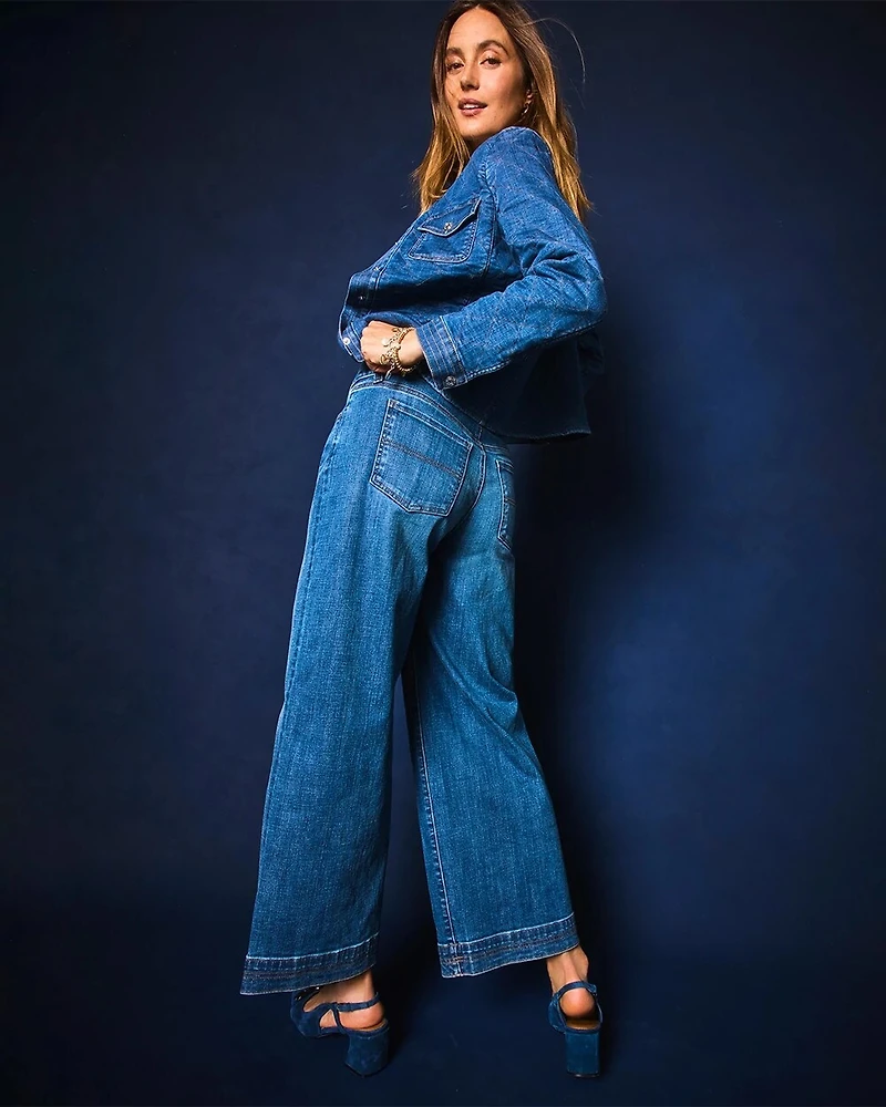 Double Stitch Wide-Leg Cropped Pants