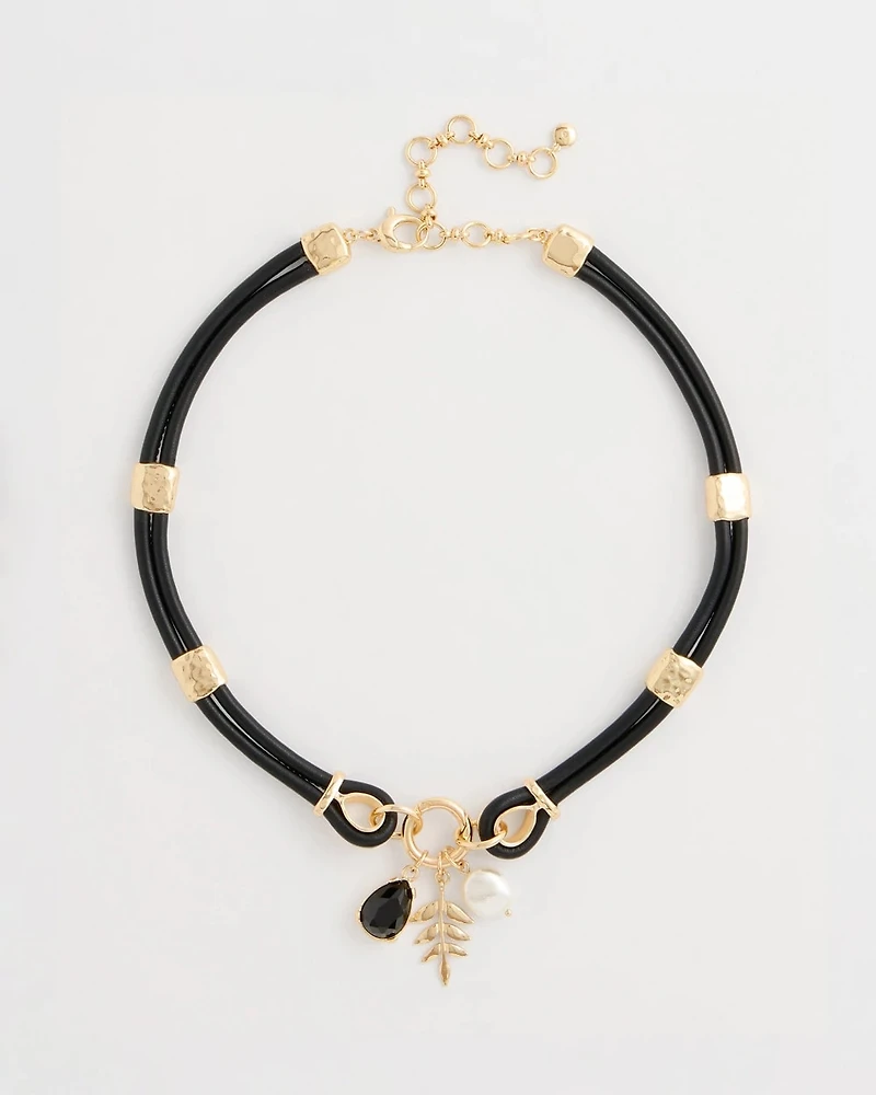 Faux Leather Charm Necklace