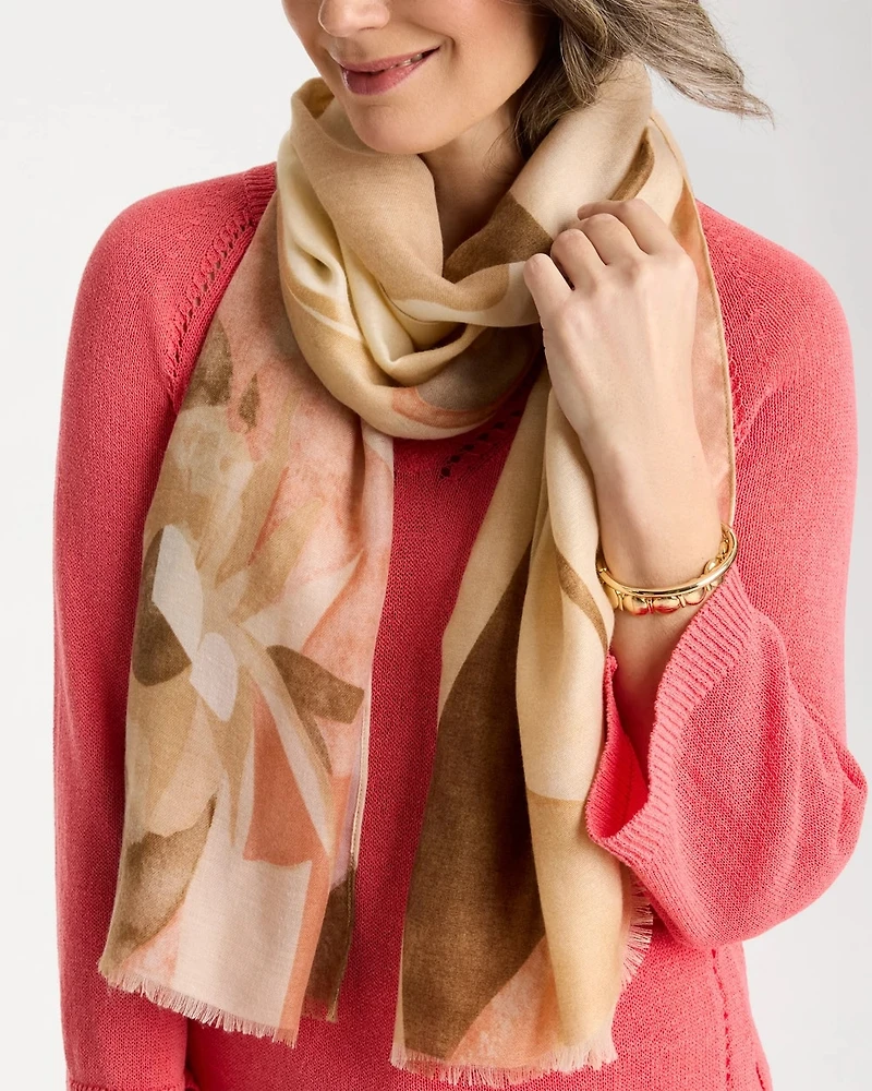Neutral Floral Oblong Scarf