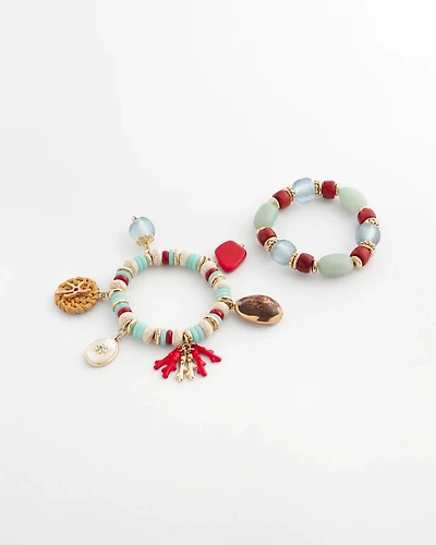 Set of Two Stretch Coral Charm Bracelets