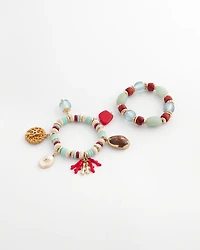 Set of Two Stretch Coral Charm Bracelets