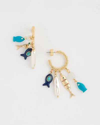 Fish Charm Crinkle Hoop Earrings