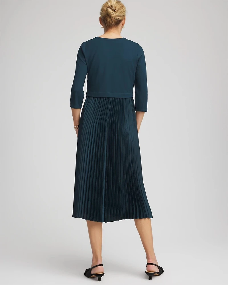 Satin-Knit Pleated Midi Dress