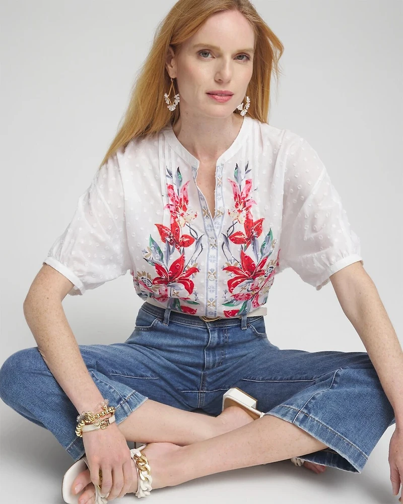 Floral Dolman Sleeve Cotton Shirt