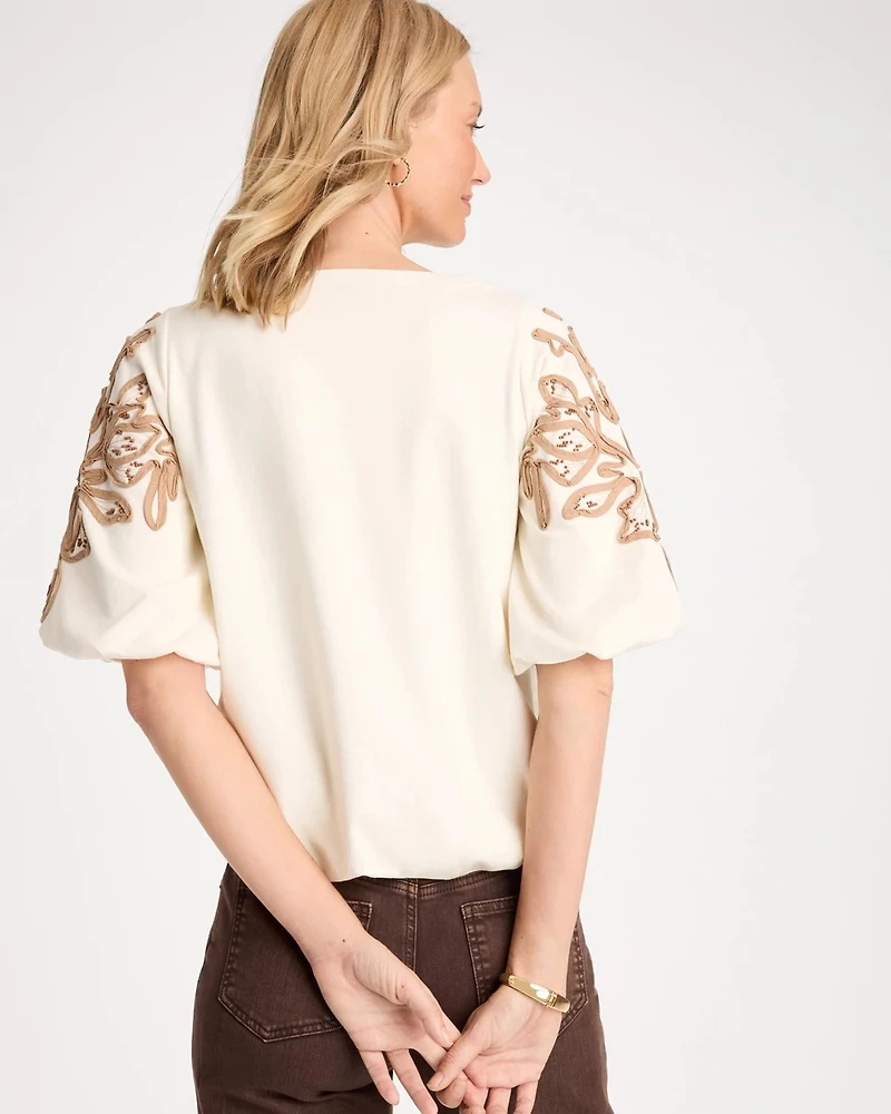 Soutache Soft-Stretch Bubble Hem Top