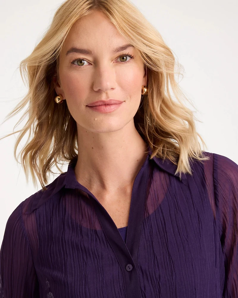 Semi-Sheer Crinkle Mesh Top