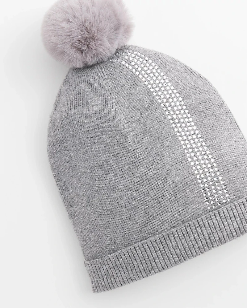 Rhinestone Cashmere Blend Pom Pom Hat