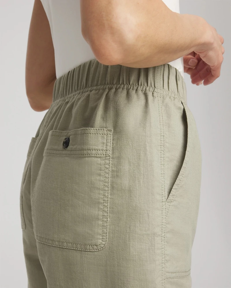 Cotton-Linen Pull-On Utility Shorts