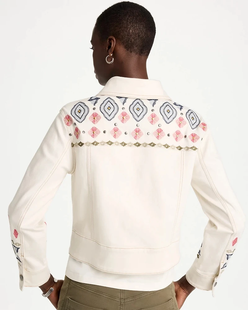 Cropped Embroidered Denim Jacket