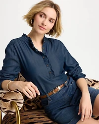 Tencel Denim Ruffled Popover Shirt