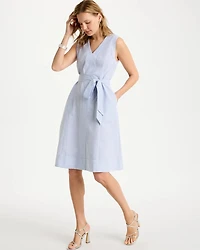 Seersucker V-Neck Sleeveless Dress