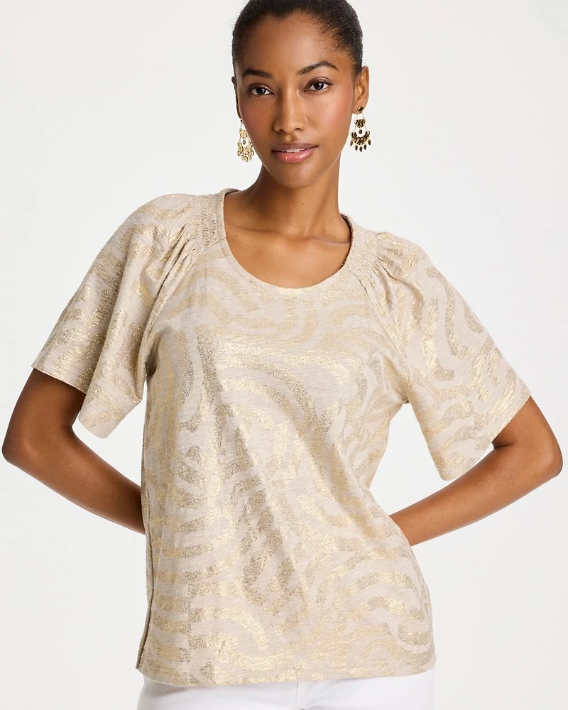 Cotton Foiled Shirred Tee