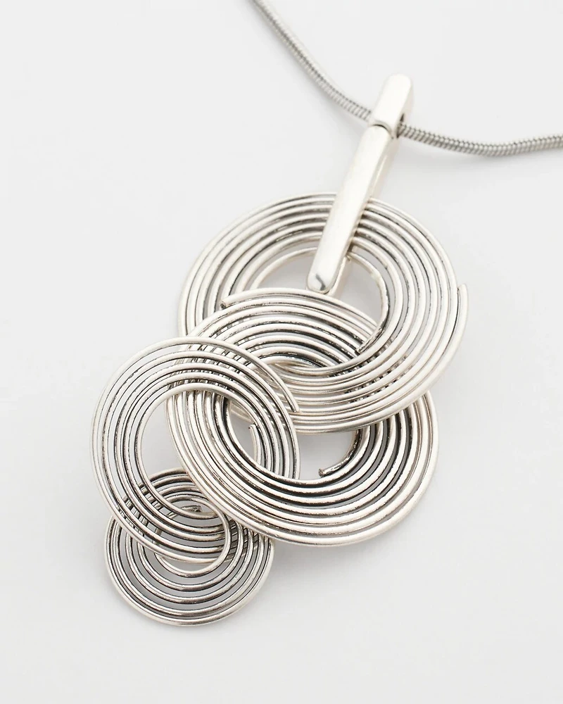Silvertone Concentric Circles Pendant Necklace