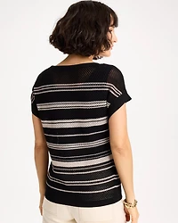 Striped Mesh Stitch Pullover Sweater