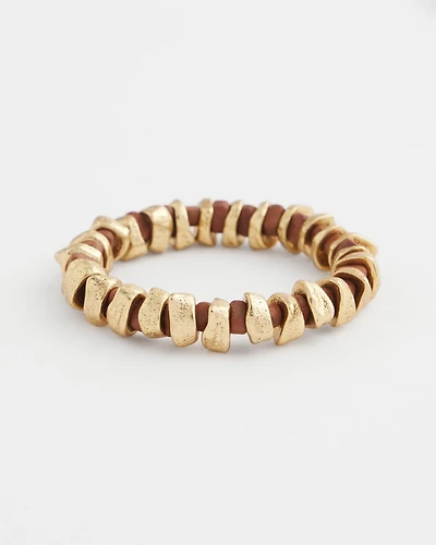 Walnut-Wood-Motif Goldtone Beaded Bracelet