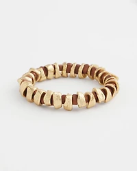 Walnut-Wood-Motif Goldtone Beaded Bracelet
