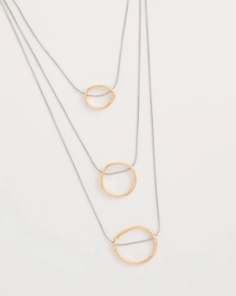 Mixed Metal Triple Circle Pendant Necklace