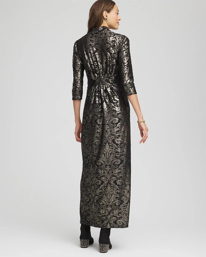 Foiled Knit Pleated Maxi Dress
