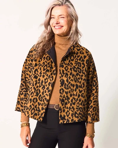 Fuzzy Collarless Animal Print Jacket