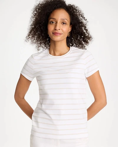 Cotton Stretch Striped Cap Sleeve Tee