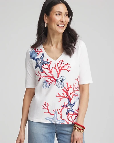 Coral Print V-Neck Perfect Tee