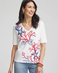 Coral Print V-Neck Perfect Tee