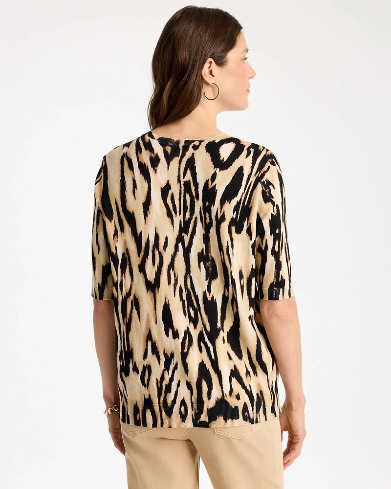 Ella Ikat Print Short-Sleeve Sweater