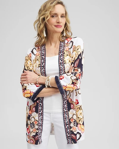 Linen Blend Floral Fringe Cardigan