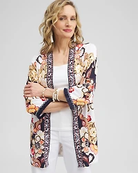Linen Blend Floral Fringe Cardigan