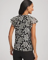 Lace Floral-Burnout Henley Tee