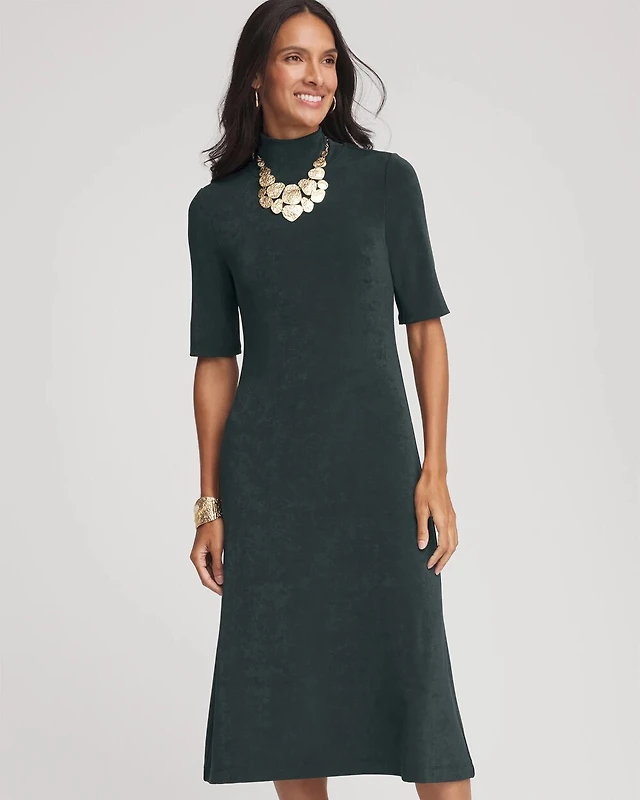 Chico's Travelers Mockneck Elbow-Sleeve Midi Dress | The Summit Chico's Travelers Mockneck Elbow-Sleeve Midi Dress | The Summit