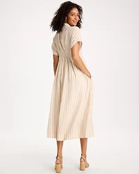 Linen-Blend Metallic Striped Dress