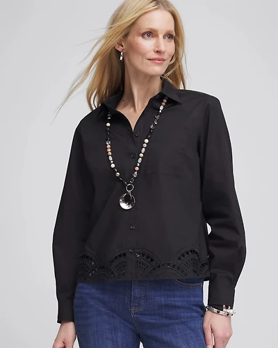 Poplin Embroidered-Hem Shirt