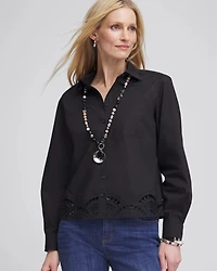 Poplin Embroidered-Hem Shirt