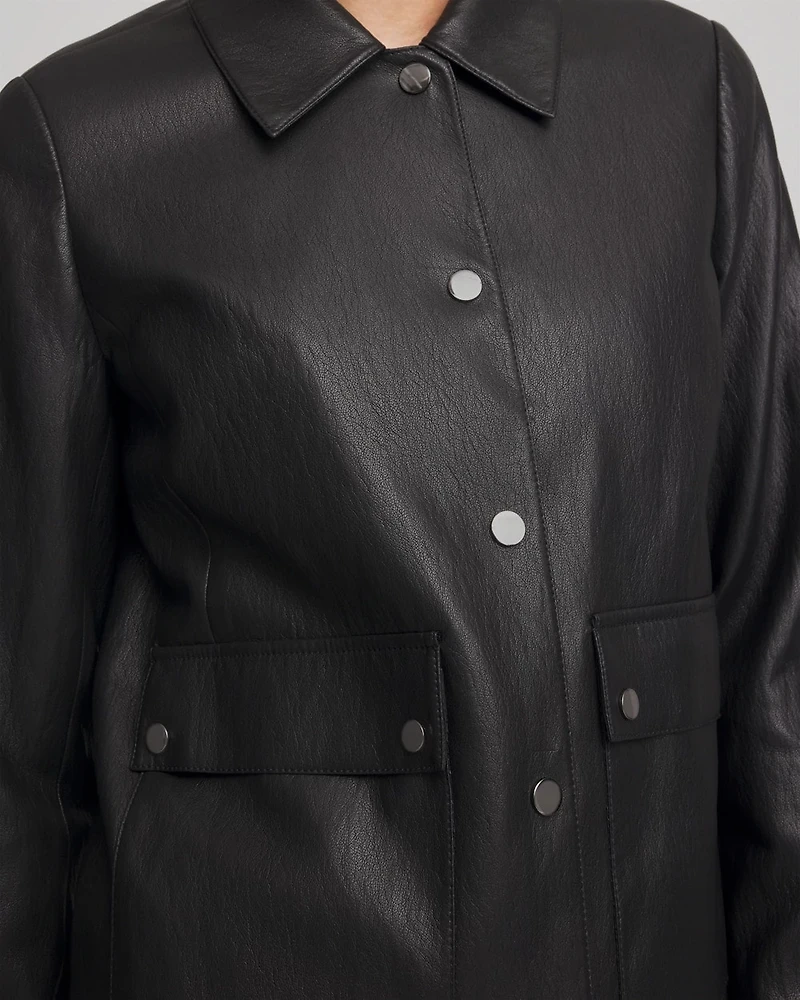 Snap Front Faux Leather Jacket