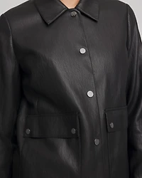 Snap Front Faux Leather Jacket