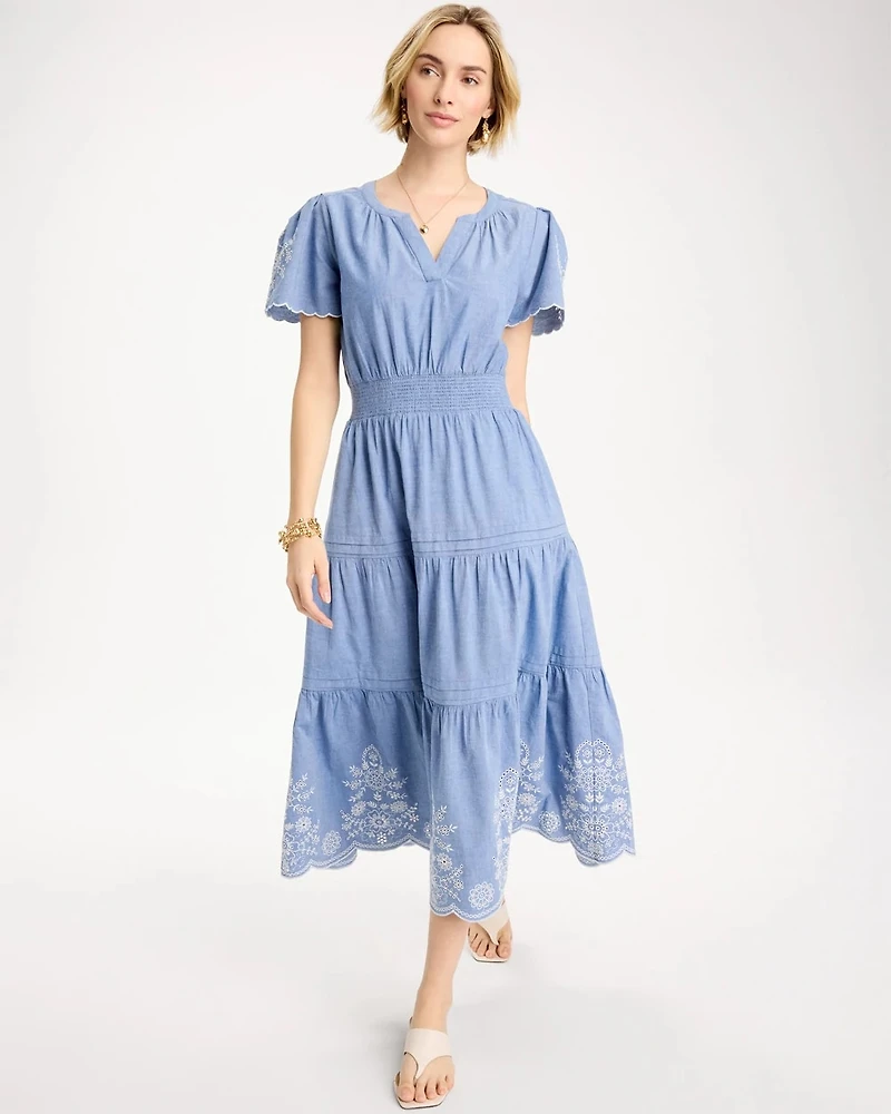 Chambray Embroidered Dress