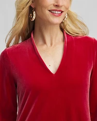 V-Neck Velour Midi Dress