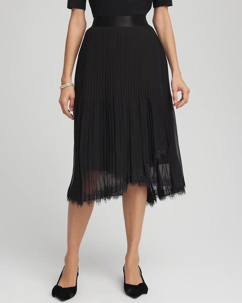 Pleated Lace Hem Midi Skirt