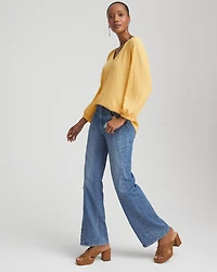 Textured Raglan V-Neck Top