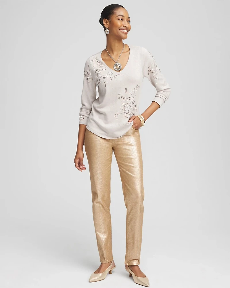 Embellished V-neck Pullover Sweater