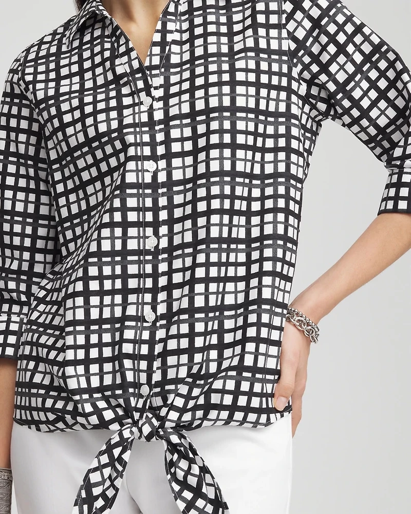 No Iron™ Plaid Tie-Front Top