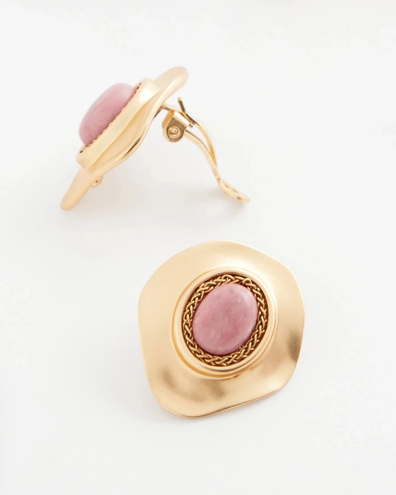 Golden Rhodonite Stone Clip-On Earrings