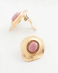 Golden Rhodonite Stone Clip-On Earrings
