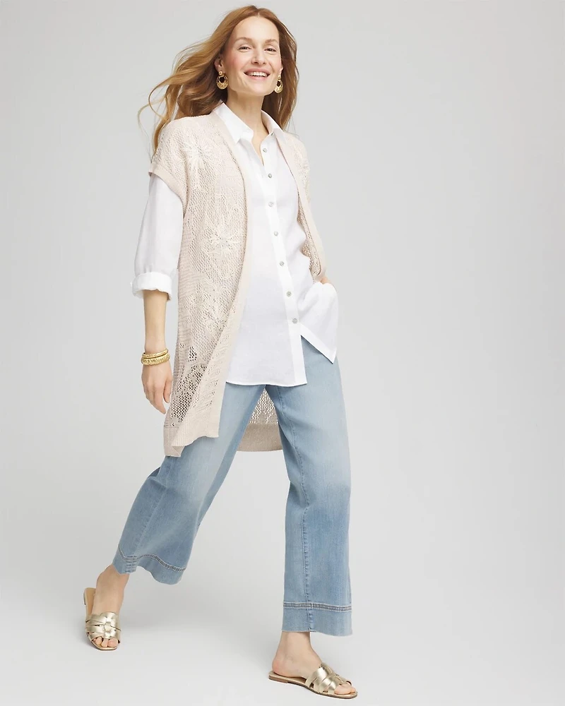 Pointelle Open-Front Cardigan