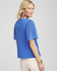 Square-Neck Pleated Flutter-Sleeve Tee