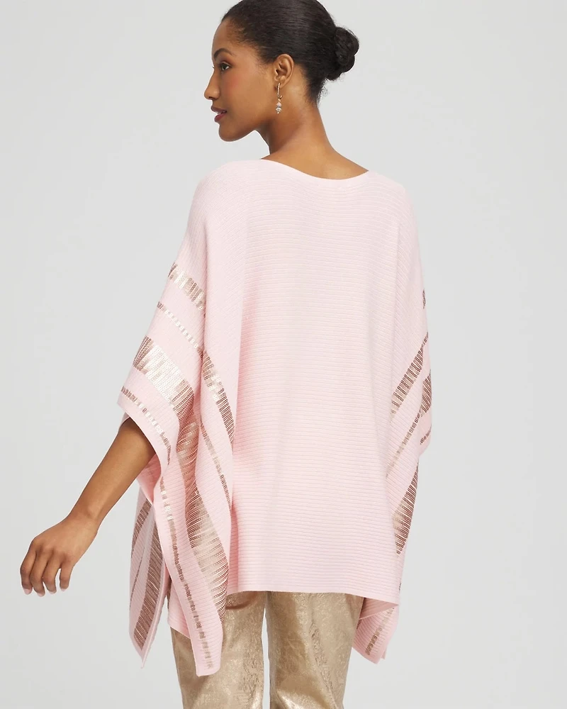 Sequin Striped Sweater Poncho