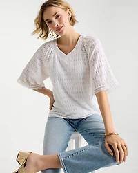 Crinkle Lace Knit Raglan Tee